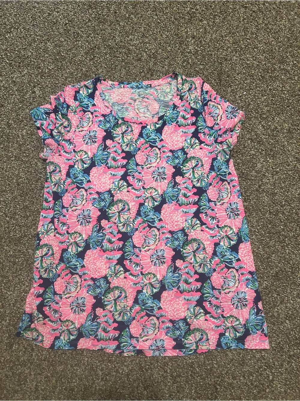 Lily Pulitzer M Pink & Blue Floral Short Sleeve Top Floral Cotton Whimsy Fairy